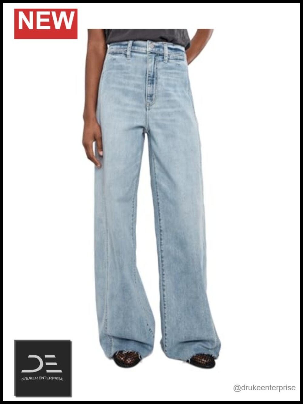 High-Rise Wide Leg Jeans Twisted Seams Cotton Stretch Denim